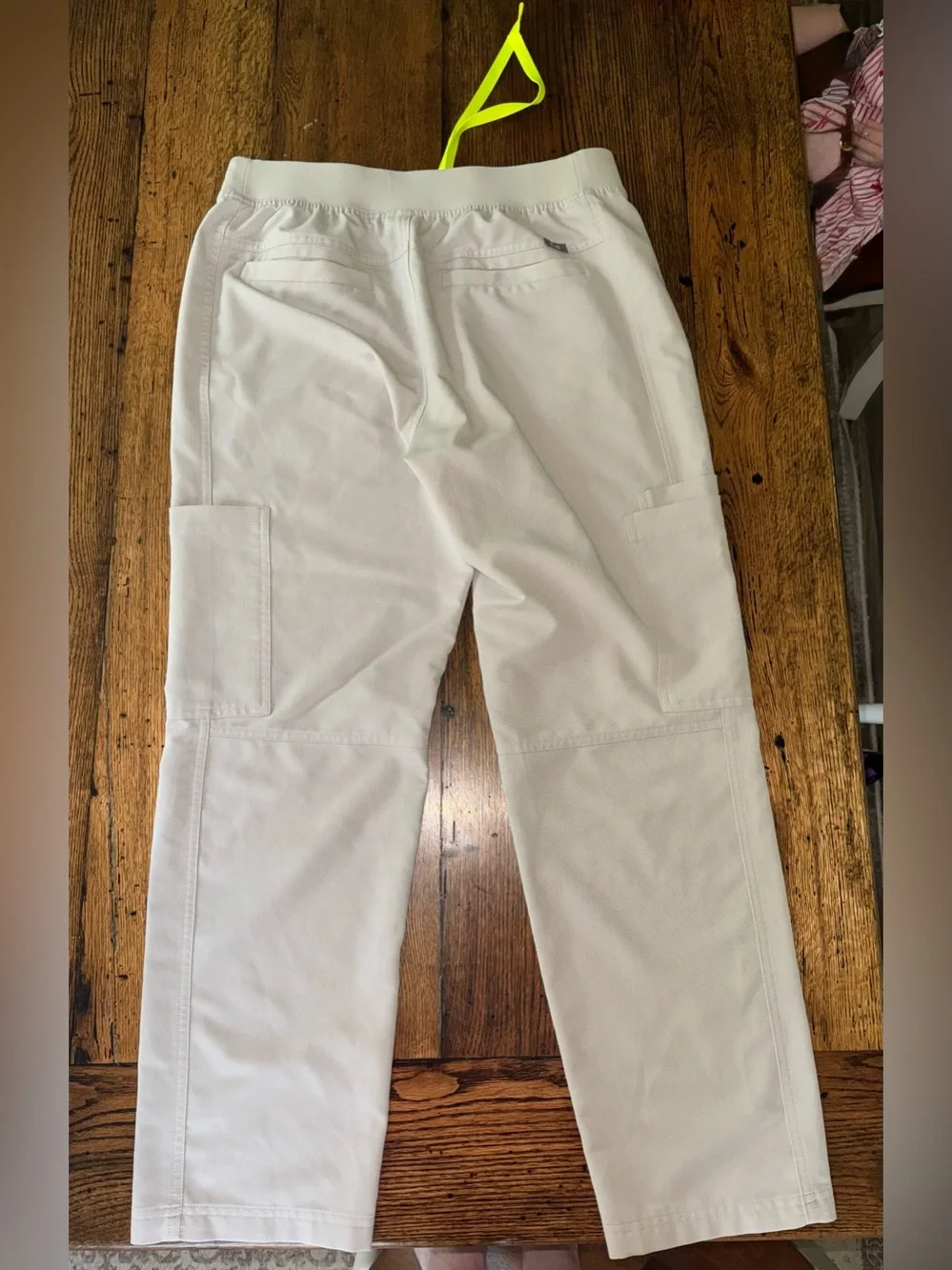 Figs Cream Scrub Pants with Neon Yellow Drawstring